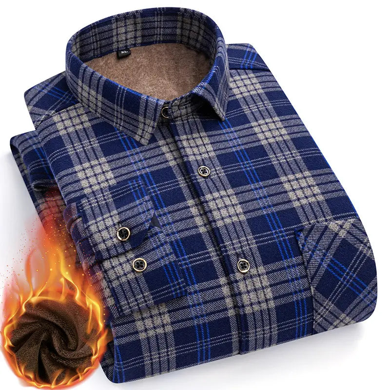 👔【Tamanhos L-5XL】A nova camisa térmica de veludo dupla face para homem para o outono e inverno é moderna e versátil.