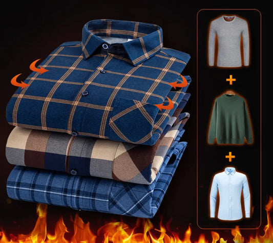 👔【Tamanhos L-5XL】A nova camisa térmica de veludo dupla face para homem para o outono e inverno é moderna e versátil.
