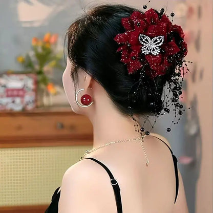 🔥【🦋Nuovi accessori per capelli 2025】Fermaglio per capelli con nappa a forma di farfalla e rosa