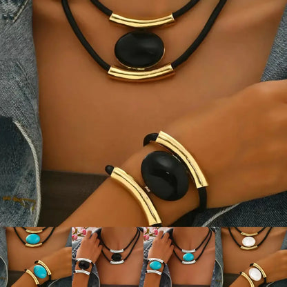 ✨🔥Conjunto de colar e pulseira com pedras preciosas em estilo boémio