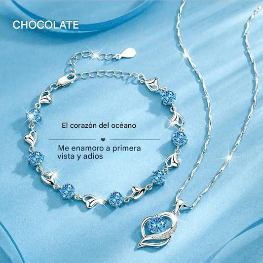 ✨✨Conjunto de colar e pulseira coração oceânico