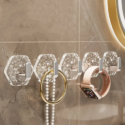 💥🏆【10/20/30 pezzi】Appendiabiti esagonali senza foratura. 💎 Design elegante con texture iceberg: facile da incollare, supporto forte, nessuna traccia 🛁