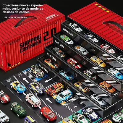 🎅Oferta de Natal! - 50% de desconto🎁 48 mini carros com traseira retrátil e garagem integrada