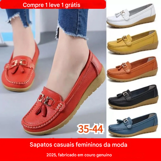【Compre 1 e Leve 1 Grátis】【35-44】Sapatos de Couro Casuais para Mulher da Moda 2025
