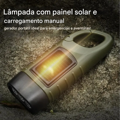 ⚡Lanterna de painel solar com carregamento manual - Gerador portátil ideal para emergências e aventuras!
